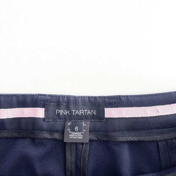 Pink Tartan Women's Trouser Office Formal Pants Flat Front Navy Blue Size 6 - Picture 3 of 8